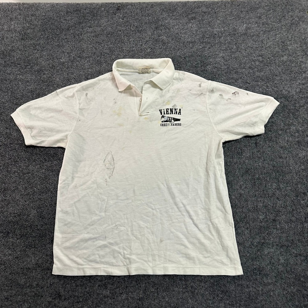 Print-Ons Polo Mens Size XL White Distressed Vienna Cheerleaders USA Made